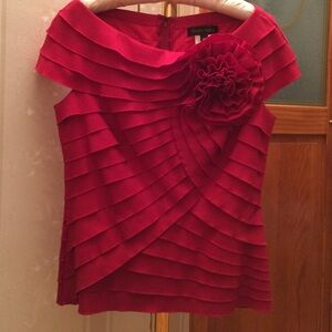 Tadashi Shoji red ribbon blouse with flower